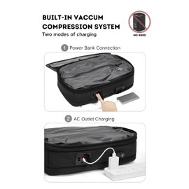 POIXM Vacuum Seal Travel Backpack 60L Exapandable Air Compression System Water Resistant TSA Lock Carry-On Suitcase Luggage - with Build-in Vacuum Pump