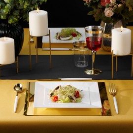 BloominGoods Plastic Disposable Square Dessert Plates | 50-Pack 6.5 inches White Appetizer/Salad Square Plates | Ideal for Weddings, Parties, Catering | Heavy Duty & Non Toxic