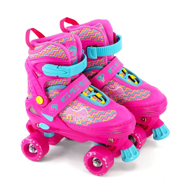 Kids Adjustable 4 Wheel Pink Quad Roller Skates Boots Childrens Rollers Medium UK Shoe Size 2-4
