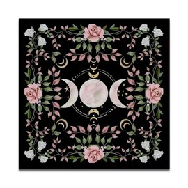 Mantel de Tarot 50x50 cm con Triple Diosa y Rosas – Altar Wicca, Lectura y Decoración Bruja
