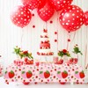 Pack of 4 Disposable Strawberry Tablecloth, Red Strawberry Tablecloth, Party