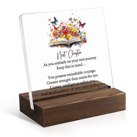 Juoqg Next Chapter Acrylic Sign with Wooden Stand, Coworker Leaving Gifts for Women, Going Away Gifts for Friends, New Chapter Gifts New Beginnings Plaque for Coworker, Retirement Gifts for Colleagues