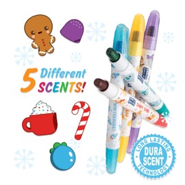 Holiday Smelly Gellies - Scented Glidewrite Glitter Gel Coloring Sticks, Crayons, Highlighters - 5 Count - Gifts for Kids, Stocking Stuffer