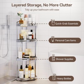 Binecer Corner Shower Caddy, 4 Tier Standing Shower Organizer with Soap Holder, Rustproof Stand Shower Shelves for Bathroom Shampoo Storage, Silver