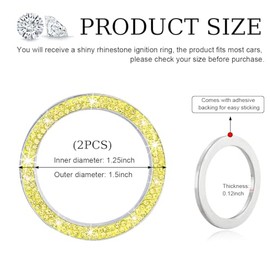 Gasedin Gasedin 2 PCS Car Engine Start Stop Decoration Ring, Sparkling Crystal Vehicle Push Button Start Sticker, Double Rhinestone Engine Ignition Button Decal, Universal Car Accessories (Yellow)