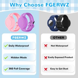 FGERWZ 2 Pack Air Tag Bracelet for Kids Waterproof, Hidden Airtag Wristband Kids Anti-Lost, Silicone AirTag Watch Band GPS Tracker Holder Accessories for Child, Elder (Pink+Purple)