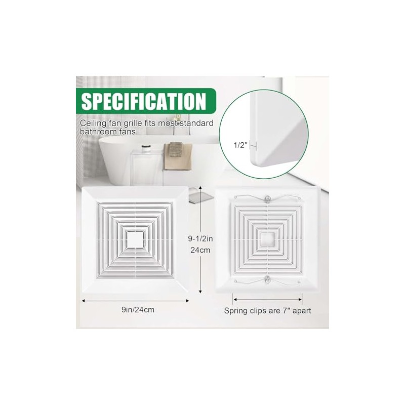 1-Piece (9"x9"Inches) Bathroom Exhaust Fan Cover with Spring, Square Ceiling