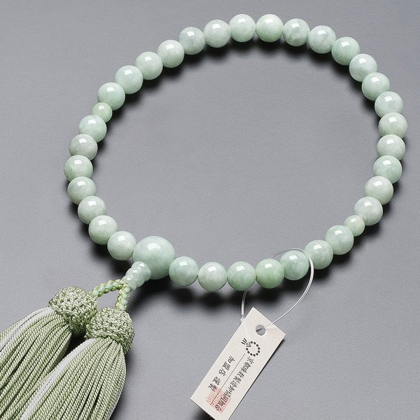 [Butsudanya Takita Shoten] Kyoto Prayer Beads, For Women, Burmese Jade, 0.3 inch (8 mm) Ball, Pure Silk Head Bassel, With Prayer Bag, For Women Can Be Used In All Sects, Certificate Included