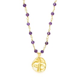COAI Womens Religious Jewelry Cross Pendant Amethyst Stone Beaded Necklace