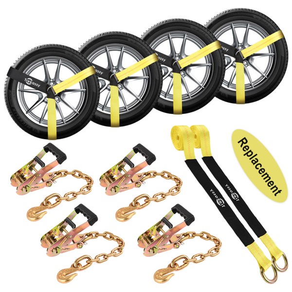 Trekassy 4 Packs Car Tie Down Strap with Chain Anchors