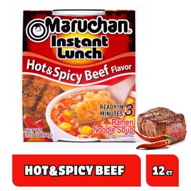 Maruchan Instant Lunch Ramen Noodles, Hot & Spicy Beef Flavor – Japanese-Style Instant Noodle Soup, Quick & Easy Meal – 2.25 Oz Cup, Pack of 12