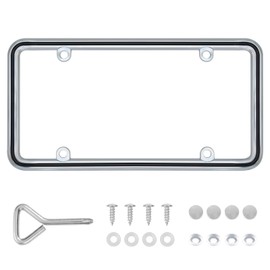 Hanwell Products 1pcs Heavy Duty Metal License Plate Frame, Made of Zinc Alloy with 4 Holes License Plate Holder Never Rust and Unbreakable, with Mounting Hardware Kit, Screws Caps(CHR-Black)