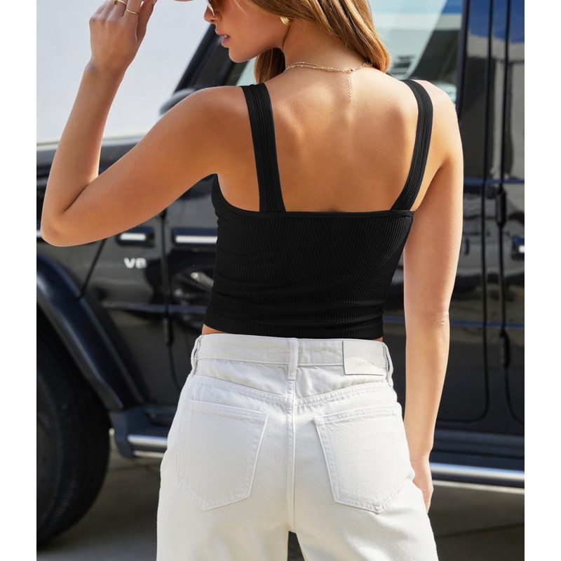 BONITEE Women Casual Basic Summer Sleeveless V Neck Ribbed Knitted