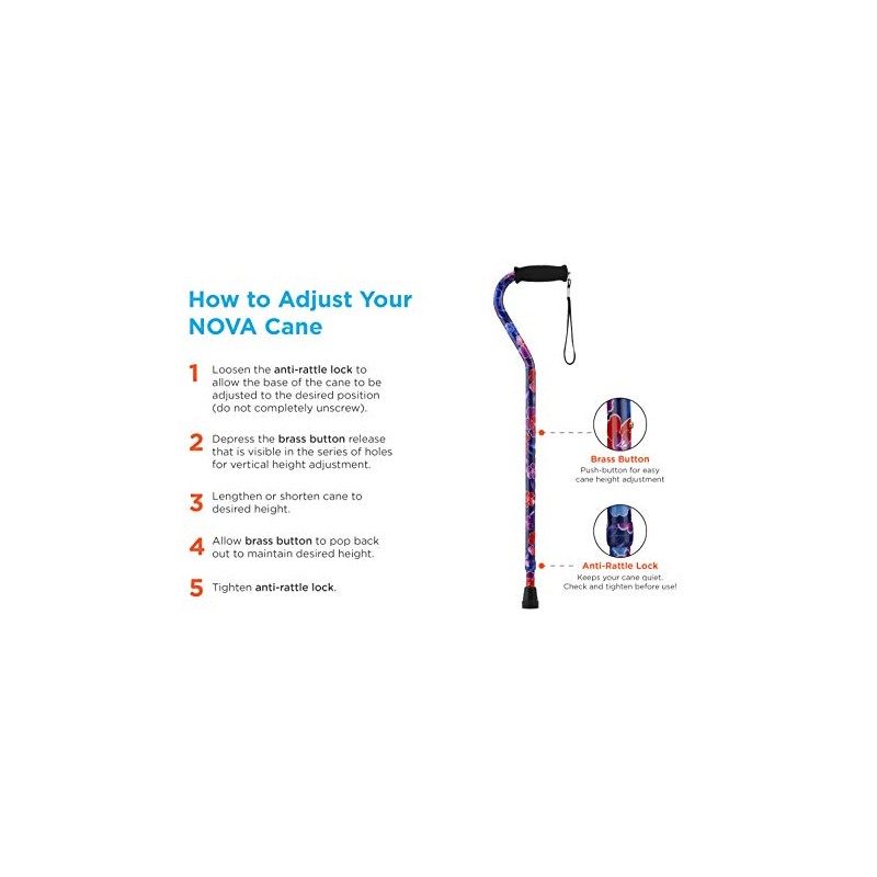 NOVA Designer Walking Cane with Offset Handle, Lightweight Adjustable Walking