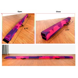 Marfula 6 FT / 8 FT / 9 FT Folding Gymnastics Beam Foam Balance Floor Beam - Extra Firm - Suede Cover - Anti Slip Bottom with Carry Bag For Kids/Adults Home Use (Pink Purple-Camo, 6 FT)