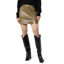 The Drop Women's Aiden Vegan Leather A-line Mini Skirt, Capers Olive, 2X, Plus Size