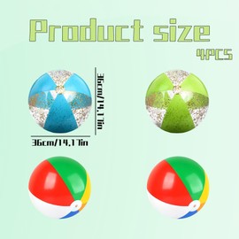 4 Pack Inflatable Beach Balls for Kids and Adults, 14.2 Inches (36cm),There Is also A Small Air Cylinder (color Random), Perfect for Pool Party, Summer Fun, Beach Games