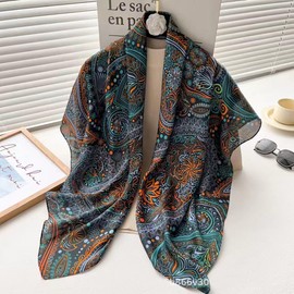 K-Elewon Large Square Scarf 43" Silk Scarf Fashion Scarves Silk Feeling Hair Wrapping Scarfs Night Sleeping Headscarf H017-01