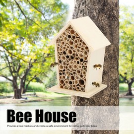 Bee House, Wooden Beehive 2 Pcs Hanging Bee Hotel Shelter for Outdoor Garden Native Pollinator Bees Garden Decoration