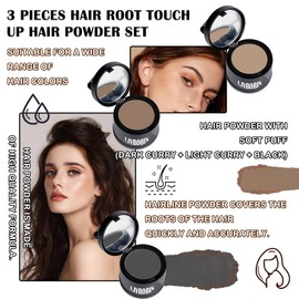 3 Pcs Root Touch Up Hair Powder Set,Quickly Cover Up Hairline Powder,Waterproof Hairline Shadow Powder for Women & Men,Hair Powder with Soft Puff(Dark Curry + Light Curry + Black)