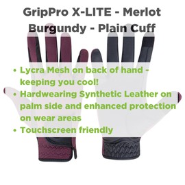 eGlove - eQUEST GripPro X-LITE Horse Riding Gloves - Lightweight, Breathable, Grippy Non-Slip Material - Comfort Mesh Back - Touchscreen Gloves (MERLOT - PLAIN CUFF, L)