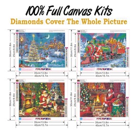 4 Pieces Diamond Painting Christmas, 5D Christmas Diamond Painting, Santa Claus DIY 5D Diamond Painting Kit, Christmas Diamond Painting Set, for Home Wall Decoration (30 x 40 cm)
