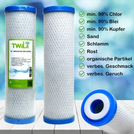 TWaLa Activated Carbon Block Filter – Drinking Water Filter for Reverse Osmosis, Well Water, Taste Neutralisation and Odour Neutralisation 10 Inch Water Filter 10 µm Coconut Shell