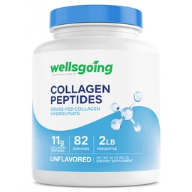 Wellsgoing Collagen Peptides Powder, Grass-Fed Collagen Hydrolysate for Hair, Skin, Nails, Bones & Joint Support, Unflavored Collagen Protein, 2 lb (82 Servings)