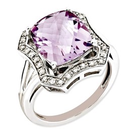 JewelryWeb 925 Sterling Silver Polished Diamond and Pink Quartz Ring Size 7 Band Style-Ring for Women