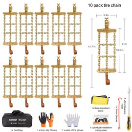 AutoChoice Emergency Snow Chains, Tire Chains with Thickened Manganese Steel for Car Truck SUV in Ice, Sand and Mud(10 Packs, Tire Width 195-235mm)