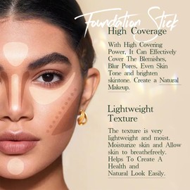 Riroenst 3 Count Matte Foundation Stick Makeup, Medium Coverage Buildable, Versatile Use Cream Concealer Stick, Contour & Highlight Bronzer Stick, Cruelty-Free & Vegan