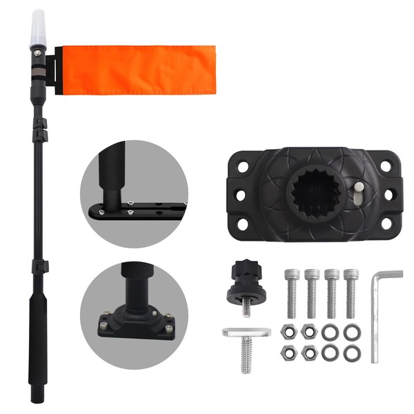 Viswiker 360 Degree Kayak Lights with Orange Visibility Flag, Foldable
