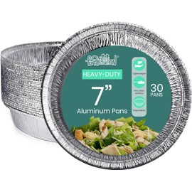 FUNSTITUTION Round Disposable Aluminum Pie Pans (30 Pack) - 7 Inch Disposable Pie Pans - Round Aluminum Foil Pans For Baking, Grilling, Cooking, Storing, Prepping - Pie Tins