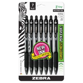 Zebra Pen Z-Grip Retractable Ballpoint Pen, Medium Point, 1.0mm, Black Ink, 7 Pack