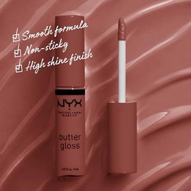 NYX MAQUILLAJE PROFESIONAL Brillo de mantequilla, brillo de labios no pegajoso - Praline (Deep Nude)