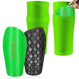 Soccer Shin Guards for Kids Adults incl. Sleeves with Optimized Insert Pocket - Protective Soccer Equipment for Boys Girls Men (Large, Green)