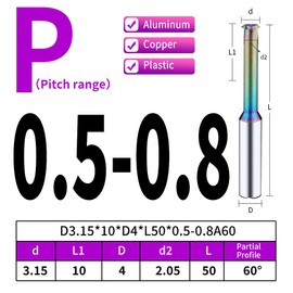 Metric Carbide Thread Milling Cutters Threading End Mills for Aluminum Thread Angle 60 Degrees CNC for Metal Working Replace Taps-(5pcs D3.15×Picth0.5-0.8)