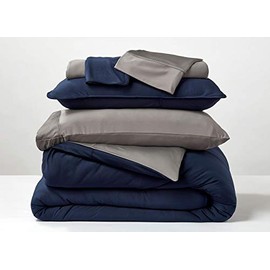 SHEEX - Studio Tech Sleep System, Luxury Performance, Dual Color,Ulta-Soft Fabric Transfers Heat and Breathes Better Than Traditional Cotton Bedding Set - Navy/Graphite, Full/Queen