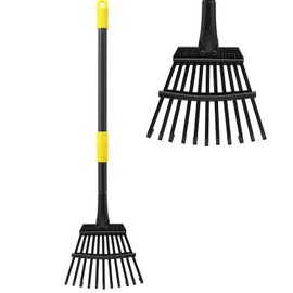 Garden Leaf Rake for Lawns Heavy Duty, Adjustable Shrub Iron Thatch Rake Long Handle 30-58", 11 Tines 9" Wide Adult Kids Yard Small Metal Rake for Leaves Gardening Camping Debris Flower Beds