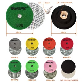 VANEPIC 4 Inch Diamond Polishing Pads Marble polishing kit 50-3000 Wet/Dry Set 12 Pieces for Drill Grinder Polisher for Concrete Marble Quartz Stone Countertop Granite polishing refurbishment