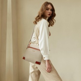 BOYATU Leather Crossbody Bag for Women: Designer Shoulder Purse for Travel - Trendy Genuine Leather Handbag for Everyday (Beige & Brown)