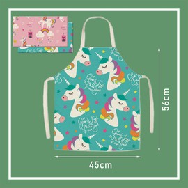 Children's Painting Apron Set of 2 Unicorn Children's Apron Children's Cooking Set Cooking Apron for Crafts Painting Baking Cooking Pink and Green (4-15 Years)