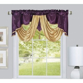 GOHD GOLDEN OCEAN HOME DECOR Valarie Fancy Window Valance. 54 x 18 inches. Taffeta Fabric with Soft Satin Swag. Add Some Royal luxruy Accent to Your Home. (Purple)