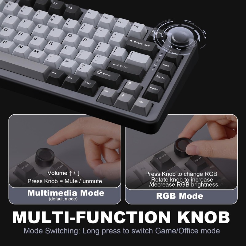YUNZII B75 PRO Wireless Mechanical Keyboard,75% Layout with Knob,Hot Swap