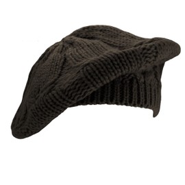 The Hat Depot Fashion Thick and Soft Knitted Beret Beanie Hat (2. Curly Dark Brown)
