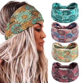 Aceorna Wide Women Headbands Leopard Turban Hairbands Stretch Knotted Headband Elastic Printed Hair Accessories for Women (Set F, One Size)