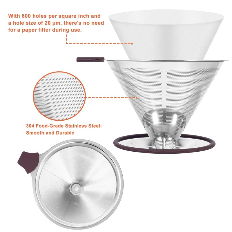 Pour Over Coffee Dripper Pour Over Coffee Filter, Cone Stainless
