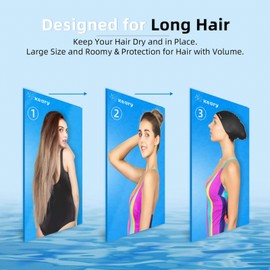 Keary 2 Pack Updated Silicone Swim Cap for Long Hair Women Girl Waterproof Bathing Pool Swimming Cap Cover Ears to Keep Your Hair Dry, 3D Soft Stretchable Durable and Anti-Slip, Easy to Put On and Off