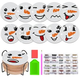 JHGCVX 10 Pcs Christmas Snowman Face Diamond Painting Coasters Kit,Diamond Art Coasters with Holder,DIY Christmas Diamond Painting Coasters for Adults Beginners Art Craft Supplies Gift