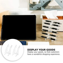 FOMIYES Transparent Acrylic Pen Holder for Desk, 2Pcs Eyeliner Eyebrow Pencil Display Rack, Office Writing Pens Organizer, Arc-Shaped Makeup Stand